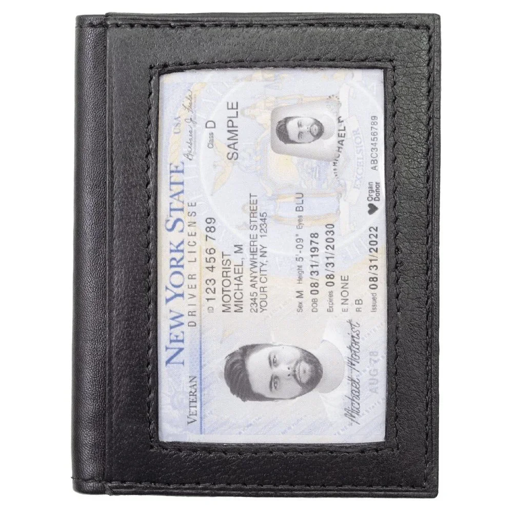 Black Genuine Leather Men's Bifold Credit Card Case Mini Card Wallet